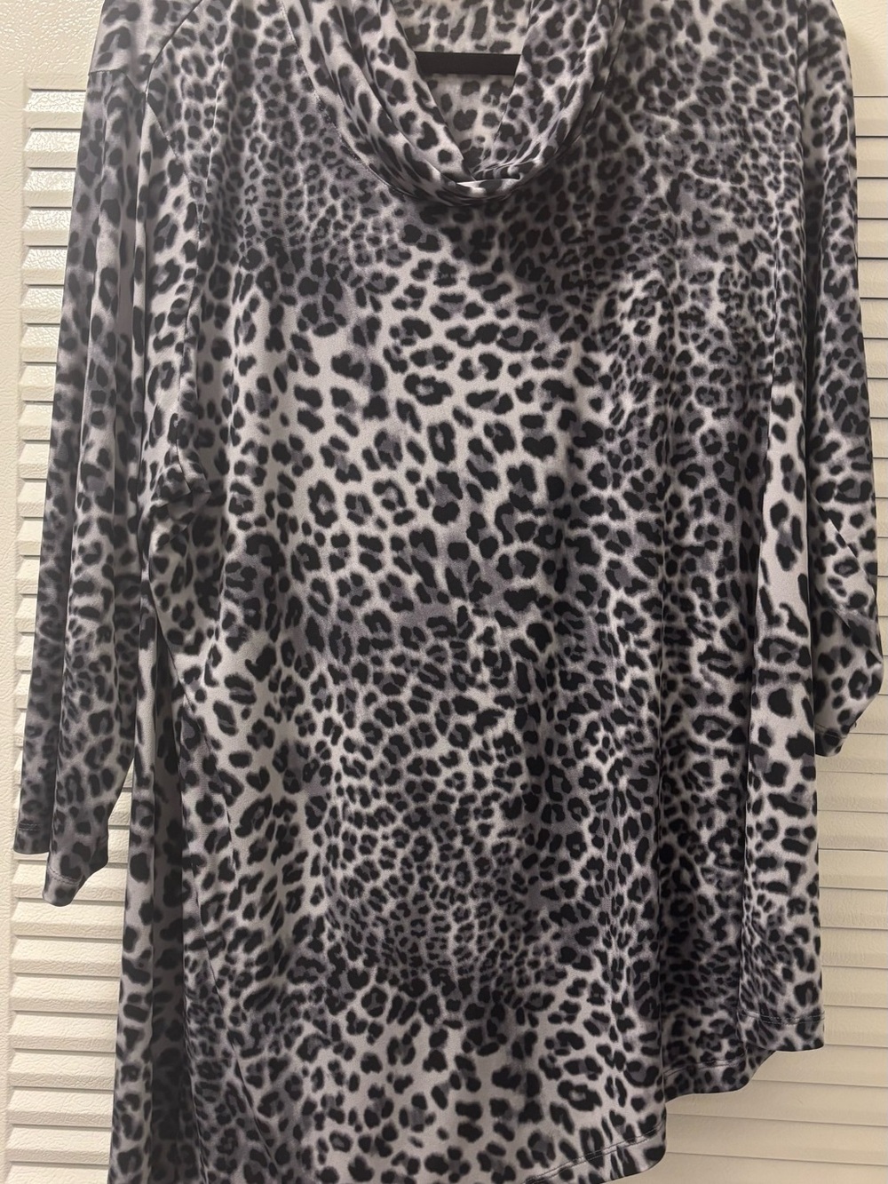 Susan Graver Black & Gray Leopard Cowl Neck Tunic